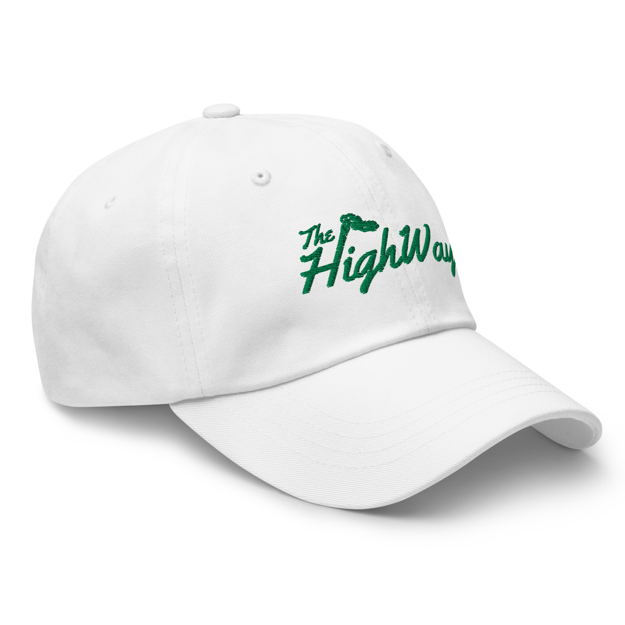 The Highway logo dad hat in white front side view