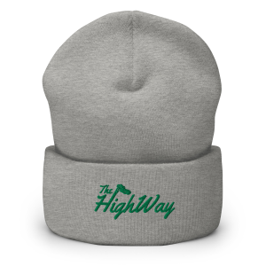 The HighWay logo beanie in heather grey front view