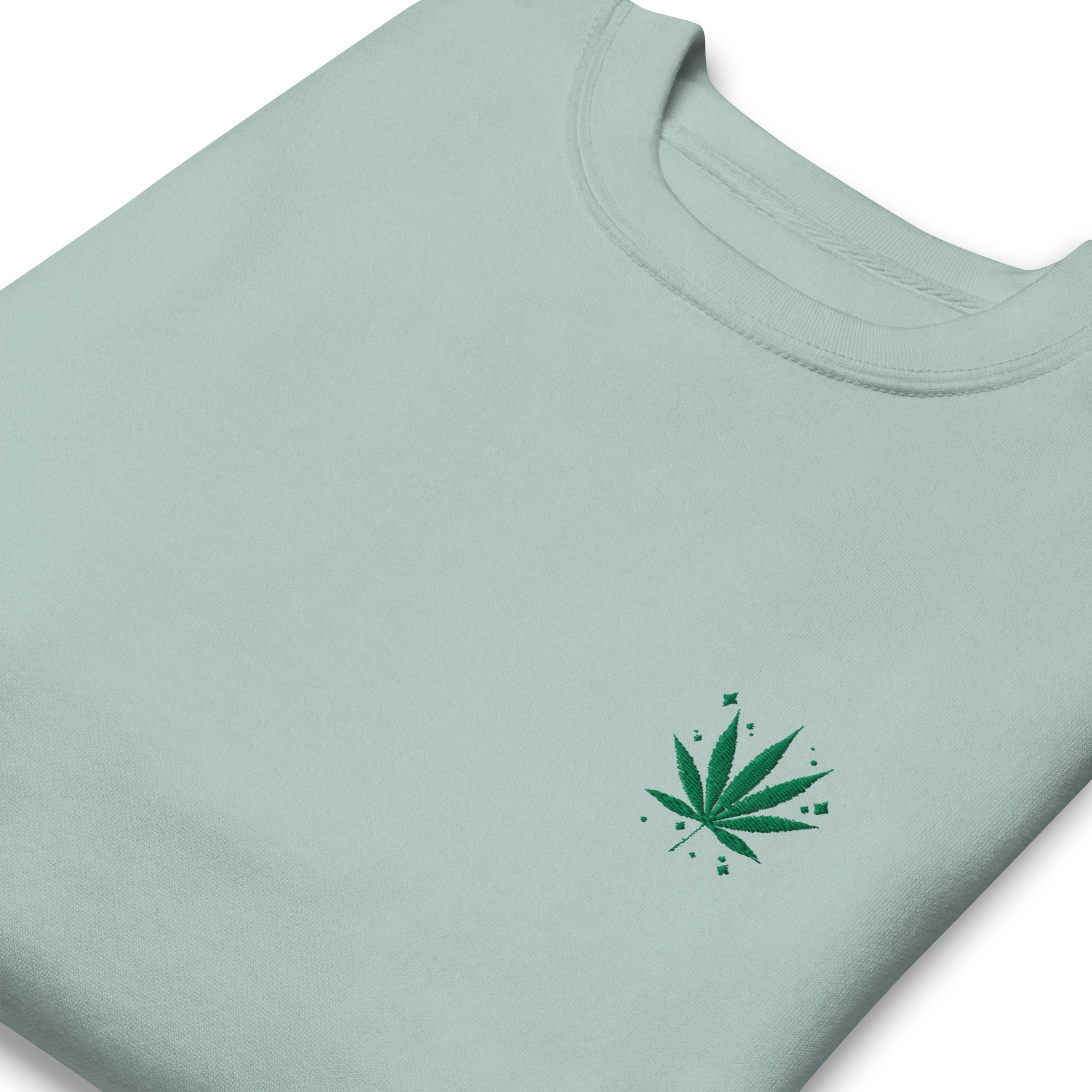 "High as a Kite" sweatshirt closeup shot in agave