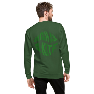 "High as a Kite" sweatshirt in forest green back view on a man