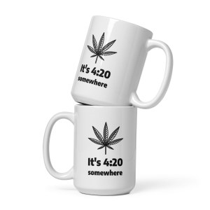 Glossy cannabis coffee mug with another mug on top of it